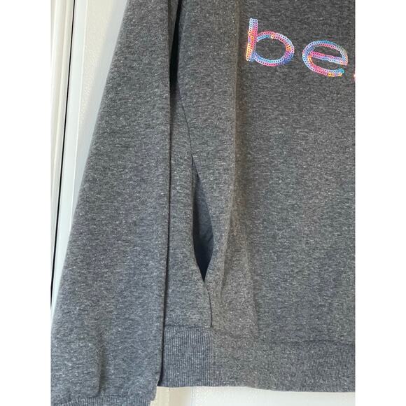 BEBE Charcoal Sequin Hoodie Pockets Size Large - Picture 5 of 8